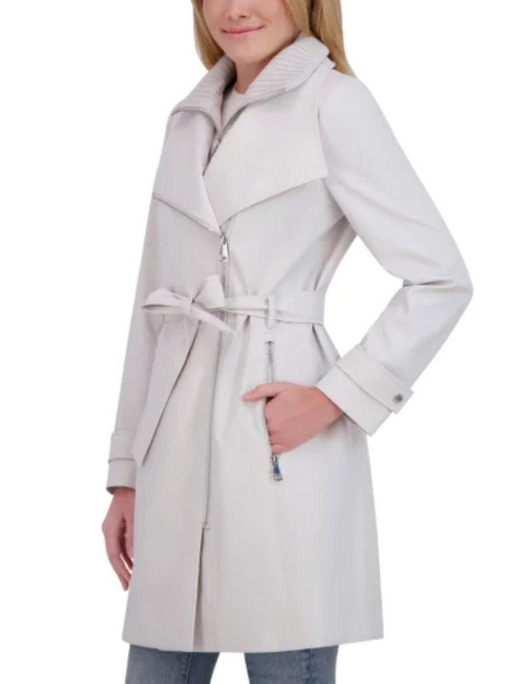 Halston Women’s Belted Trench Coat Long Lightweight Jacket Gray XL - NWT